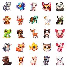 TOOUEE 50Pcs Cute Big Eye Forest Animal Paper Stickers, Smiling Tiger, Panda, Koala, Owl & Bunny Stickers, Assorted Wildlife Decals For Journal, Water Bottle, Laptop & Scrapbook DIY Decor - Multicolor - View 5