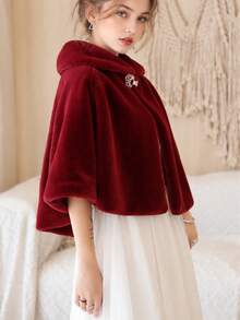 1pc Fashionable & Versatile Faux Mink Fur Bridal Shawl, Women's Simple New Design Bridal Wedding Shawl Jacket, Thick & Warm Shawl Wrap - A - View 10