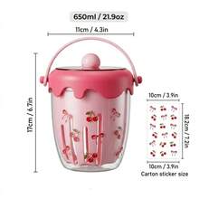 Overnight Oats Containers With Lids, Clear Plastic Storage Jars With Lids, Yogurt Meal Prep Containers, Salad Jars With Strainer, Double Layer Food Jars & Canisters, Portable Overnight Oats Jars With Handle, Cherry Bow Pattern, School Office - Multicolor - View 18
