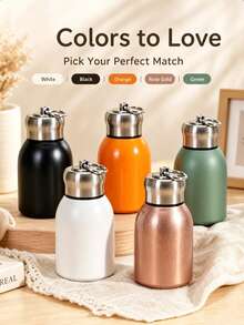 1pc 300ml Water Bottle, Creative Handle Design, Double-Wall Stainless Steel Vacuum Insulated Hot & Cold, Mini Coffee Water Bottle, Suitable For Camping, Party, Home Use, Office, School, Holiday Gift And Birthday Gift - Multicolor - View 2