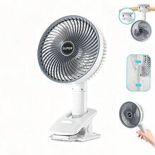 Ventilador Mesa Portátil Multifunção USB Recarregavel Silencioso 3 potencias com Clipe 3 Pás 4 Modos - Branco - Visão 8