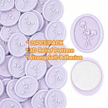 3D花卉蠟封貼紙 25入 優雅奶油白自黏封印貼，適用於婚禮邀請函、信封、禮物包裝、聖誕卡片與手工藝品 - 花-香芋紫 - 查看 11