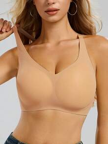 Women's Wireless Seamless Jelly Support Bra, Deep V Neck Wide Strap Comfortable Daily Sleep Lingerie - Multicolor - View 5