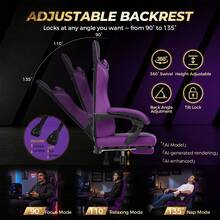 Fabric Gaming Chair With Footrest, Ergonomic Computer Desk Chair With Pocket Spring Cushion Home Office High Back Lumbar Support Heavy Duty Wide - Purple - View 4