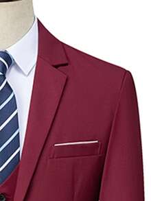 Men's Light Business Casual Jacket, Solid Color Slim Fit Single-Breasted Blazer, Suitable For Office And Daily Wear - Burgundy - View 5