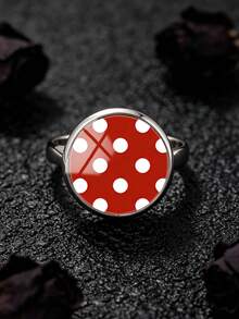 YUJUGLOW 1PC Adjustable Minimalist Cartoon Round Polka Dot Pattern With 316 Stainless Steel Round Open Ring Suitable For Women's Daily Wear - Red - View 2
