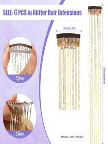 6/12pcs Glitter Hair Clips Extensions, Shiny Fairy Hair Clips, Women's Party Holiday Wedding Hair Accessories, Halloween, Y2K - Multicolor - View 4