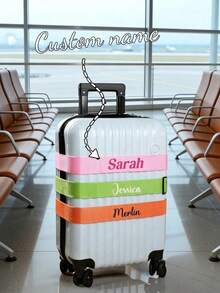 Personalized Luggage Strap, Customizable Name Hook And Loop Luggage Strap, Nylon Luggage Handle Cover, Travel Safety Luggage Belt - Multicolor - View 5