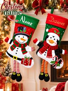 Custom Name Long Leg Christmas Stocking, Festive Fireplace Mantel Gift Sock, Personalized Xmas Tree Hanging Decor, Cute Holiday Decoration, Customized Seasonal Keepsake, Customizable Christmas Gift For Home, Home Christmas Decorations - Multicolor - View 1