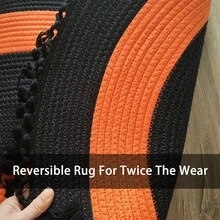 1pc Handwoven Tassel Area Rug - Linen Matrial Striped Oval Floor Mat, Soft & Quick Drying Bath Rug Mat, Halloween Decor| Home Decor For Doorway, Bedroom, Kitchen, Bathroom & Porch, Fall/Autumn Home Decor - Halloween Gift! - Burnt Orange - View 7