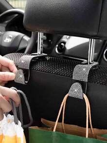 4/2/1pcs Car Seat Headrest Hooks Shiny Crystal Headrest Hook, Car Rear Seat Hook Back Row Hook For Wallet Handbag Clothing Grocery Bag Red - A - View 5
