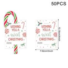 Christmas Gift Tags, Wish You A Sweet Christmas Holiday Paper Tags With Holes, Holly Bow Print Gift Label Cards, 20/50pcs Multi-Pack Options, Suitable For Christmas Gift Wrapping, Holiday Atmosphere Props, Party Props, Party Favors, Christmas Decoration - Multicolor-a - View 5