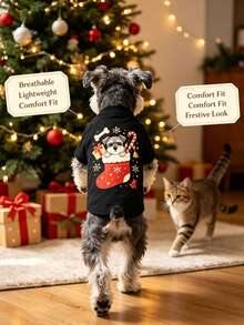 1pc Christmas Print Pet Tank Vest, Breathable Anti‑Shedding Lightweight Comfortable Pet Clothes For Small Dogs & Cats - Multicolor - View 3