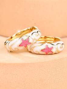 1 Pair Of Sweet And Delicate Oil-Drip Star-Patterned Women's Earrings-Perfect For Everyday Dates, Commuting Outfits And As A Gift For Your Best Friend - White - View 3