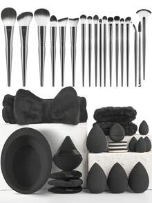 38/24/18pcs Makeup Brush Set, 18-Piece Makeup Brush Set With Multiple Sizes, Soft Bristles, Fluffy, Skin-Friendly, Non-Irritating, Even Powder Pickup, No Flying Powder, Easily Create Full Face Makeup Look - Black - View 1