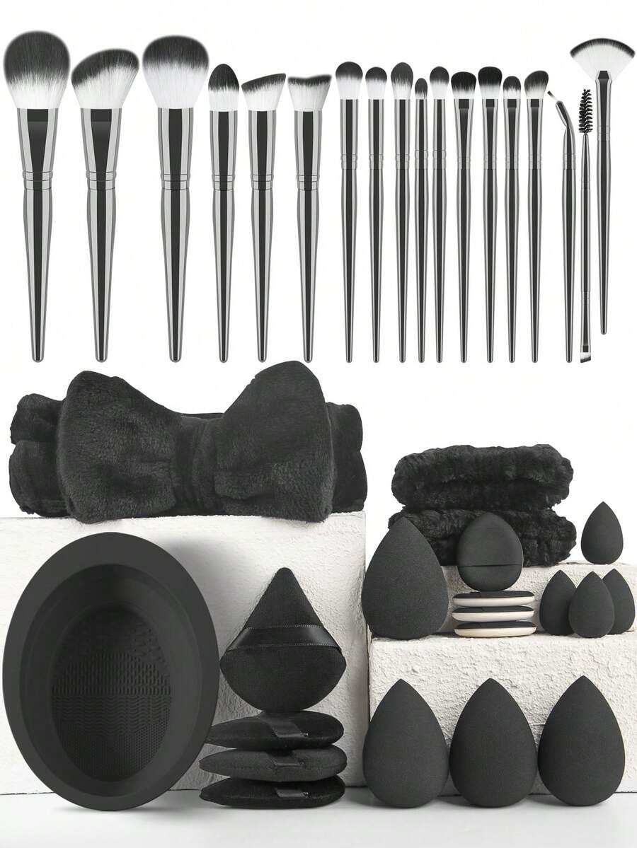 38/24/18pcs Makeup Brush Set, 18-Piece Makeup Brush Set With Multiple Sizes, Soft Bristles, Fluffy, Skin-Friendly, Non-Irritating, Even Powder Pickup, No Flying Powder, Easily Create Full Face Makeup Look - Black - View 1