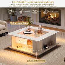 Simple Square Coffee Table / Scandinavian Style / Load Capacity: 30 Kg / With LED Lighting / Transparent Glass Tabletop / For Beauty Salons, Bar / 70x70x30 Cm - White - View 5