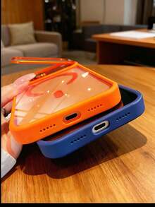 奢華橘色磁吸無線充電支架手機殼，相容 iPhone 18 17 Pro Max Air 16 15 14 13 12 Pro Max Plus，金屬鏡頭鏡頭保護蓋、壓克力背板、防震 HD 透明殼 - 綠色 - 查看 5
