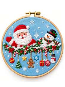 成人聖誕刺繡套組 1 套 DIY 刺繡入門套件，含印花圖案、刺繡框、工具、彩色線與針，附說明書（聖誕老人/雪人/花環/聖誕襪/聖誕樹/鈴鐺款式） - A - 查看 2