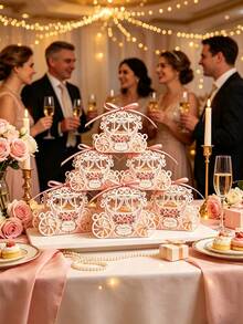 6 Sets European Style Creative Hollow Floral Gift Box Set - "Princess Carriage" Gift Box, With Pink Ribbon. Suitable For Wedding Favors, Bridal Shower, Baby Shower And Birthday Party, Also As A Creative Gift Packaging Option For Christmas. - Multiple Styles - View 7