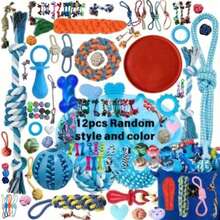 12pcs Durable Dog Toys, Random Styles & Materials, Large Size Chew Toys, Teeth Cleaning, Tug Of War, Boredom Relief, Encourage Interactive Play - Multicolor - View 9
