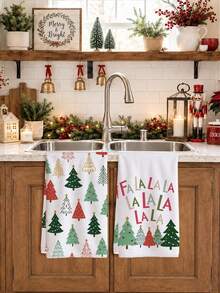 2 buah Handuk Dapur Motif Teks FaLaLa Pohon Natal Kartun Warna-warni, 40*60cm Bahan Mikrofiber Lembut, Cocok untuk Dapur Rumah, Restoran, Berkemah di Luar Ruangan, Pembersih Meja, Lap Piring, Handuk Tangan, Aksesoris Handuk Dapur Tema Natal, Hadiah Liburan - MultiWarna - View 5