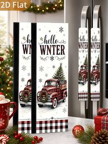 1/2 Pcs Penutup Gagang Kulkas Natal, Truk Pick-up Merah, Kotak-kotak Hitam Putih Merah, Motif Pohon Natal, dengan Pengikat Hook & Loop, Cocok untuk Kulkas, Oven, Microwave, Mesin Cuci Piring, Dekorasi Dapur Libur Natal - View 1