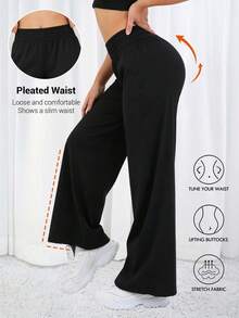 Women's High Waist Wide Leg Pants, Women's Yoga Pants | Women's Fitness Pants | Women's Sports Pants Black - Black - View 3