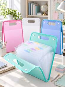 Handheld Vertical Expanding File Folder, File Storage Organizer, 13-Pocket Test Paper Storage Bag, Paper Document Storage, Large Capacity Design, Multi-Pocket Design, Suitable For Organizing Files, Invoices, Receipts And Various Documents, Durable - Multicolor - View 3