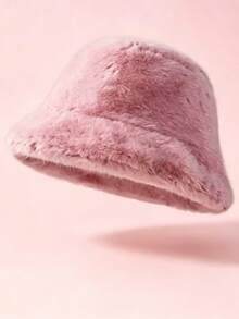 1pc Unisex Solid Color Plush Flat Brim Wide Brim Bucket Hat, Warm & Fashionable For Autumn, Versatile For Casual Daily Wear, Couples Shopping & Dating, Flattering Face-Slimming - Solid Color - View 7