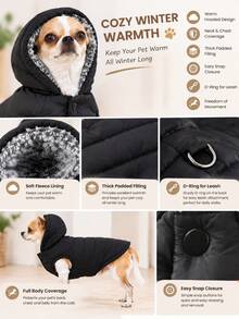 1pc Plush Fleece Hoodie Dog Jacket Autumn/Winter Warm Pet Coat Clothes Thicken Outdoor Windproof Outfit Suitable For Small Medium Dogs - Multicolor - View 3