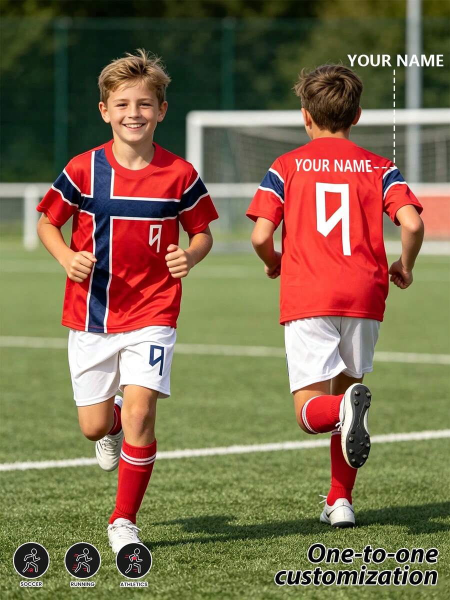 [Customized] Personalized Name Customized Jersey Star Style Boys Girls Wearable Soccer Uniform Set Fashion Comfortable Casual Round Neck Jersey Two Pieces Set