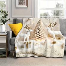 Luxury Christmas Deer Printed Flannel Blanket, Soft Warm Throw Blanket, Christmas Blanket Autumn Home Decor - Multicolor - View 1