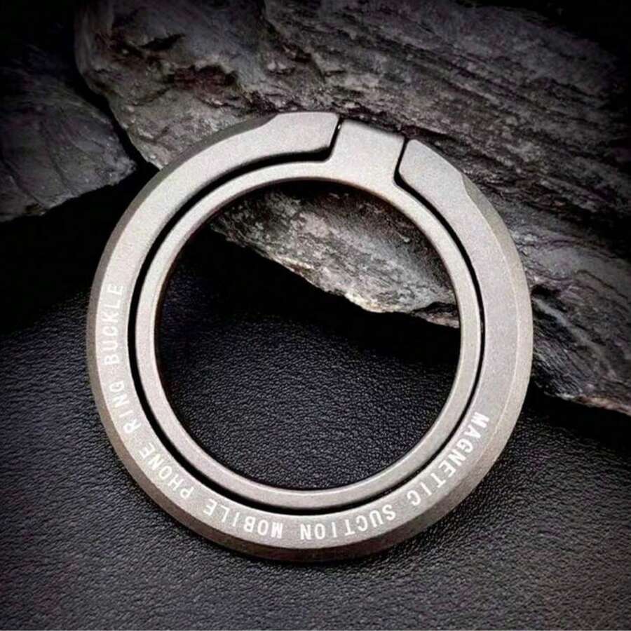 Magnetic Suction Mobile Phone Ring Buckle, Metal Detachable Phone Finger Grip Holder, Universal Phone Stand Bracket For Smartphone, Anti-Drop Phone Accessory - Grey - View 1