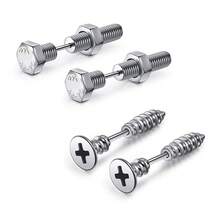 Set Of 4 Stainless Steel Punk Style Earrings, Screw-Back Studs With Hollow Design, Unisex, Suitable For Daily Wear Or As A Gift - Steel Color 1 Set Of 4 Pieces - View 6