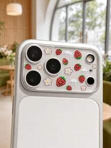 Miếng dán ống kính và phim bảo vệ ống kính hình trái tim hoa dâu tây cho bé gái, tương thích với iPhone 18 Pro Max, 18 Pro, 17 Pro Max, 17 Pro, 16, 15, miếng dán bảo vệ ống kính 18Promax - Hoa dâu tây - Xem 2