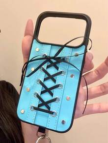 Ballet Style Blue Background Black Ribbon Bow Phone Case Compatible With Iphone 17 Pro Max, 16 Pro Max, 15, Girly - Multicolor - View 5