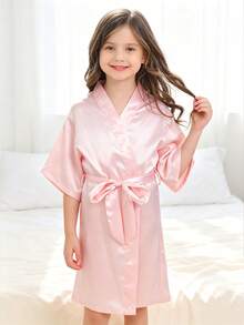 Young Girl Pink Long Sleeve Robe - Multicolor - View 2