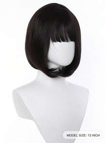 12 Inch Black Straight Bob Wig With Bangs, Elegant Short Hair, Suitable For Holiday Party And Date Styling - Multicolor - View 3