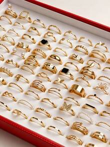 22/49pcs/Set Fashion Elegant Exquisite Flower Butterfly Heart Shaped Rings, Unisex, Romantic Date Gift, Daily Wear Jewelry Accessories - Fashionable Gold Toe Ring - View 2