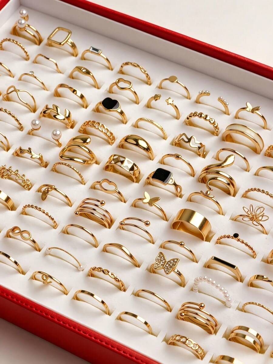 22/49pcs/Set Fashion Elegant Exquisite Flower Butterfly Heart Shaped Rings, Unisex, Romantic Date Gift, Daily Wear Jewelry Accessories