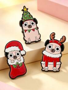 1 Pc/3pcs Cute Cartoon Christmas Dog Pattern Brooch, Fun Metal Enamel Pin, Creative Decorative Lapel Pin For Backpack, Christmas Gift - Multicolor - View 5