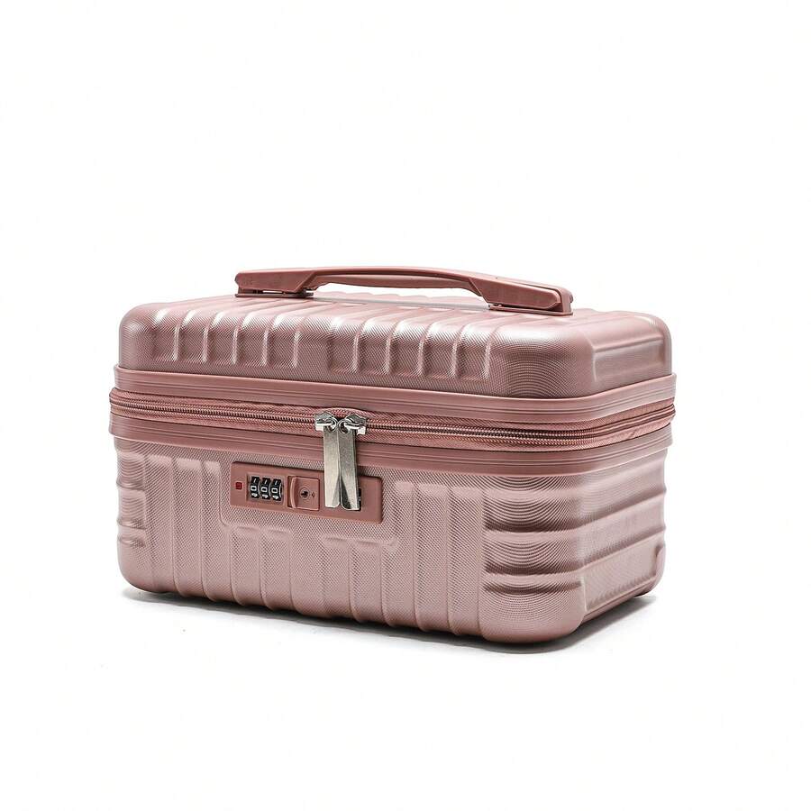 Portable Makeup Bag, Box-Shaped Mini Case With Handle And Combination Lock, Large-Capacity 14-Inch Travel Toiletry Organizer - Pink - View 1
