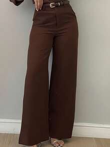 Women's Minimalist Design Flared Leg Casual Trousers, Suitable For Commuting, Office, Daily Wear, All Seasons Spring Fall - Brown - View 1