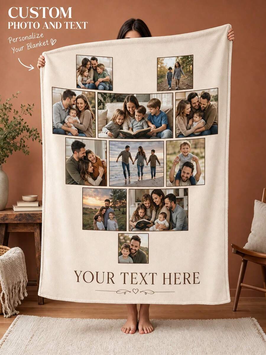 Custom Photo Collage Blanket, Custom Image Blanket, Picture Blanket, Text Blanket, Family Blanket, Personalized Christmas Gift
