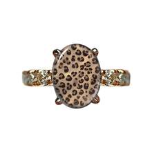 1 chiếc nhẫn đá oval họa tiết da báo, nạm zirconia viền vàng micro-pave, phong cách thu đông, nhẫn thời trang cá tính cho nữ - Vàng - Xem 4