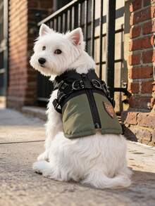 PETCIRCLE 1件寵物衣服 秋冬新款 防風保暖 小狗幼犬貓用 可愛寵物極簡百搭設計 Cool Claw 配色拼接背心 綠色黑色 - 彩色 - 查看 1