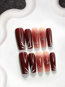 10件獨特風格手工穿戴式美甲，Polygel美甲套組，手繪紅白色美甲，極簡風，含美甲工具，3種尺寸可選，杏仁/鴨嘴/棺材形，適合派對、跳舞、日常配戴（手工細節可能有所不同） - 彩色 - 查看 4