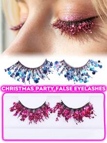 Glitter Sequins False Eyelashes, Dramatic Sparkly Strip Lashes, Colorful Shiny Fake Eyelashes For Christmas Halloween Carnival Stage Party Cosplay Eye Makeup - View 1