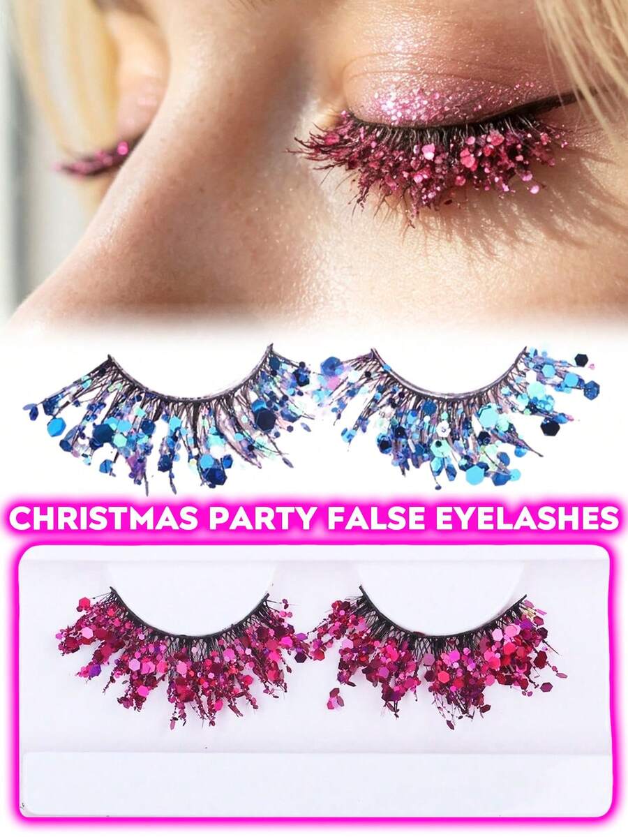 Glitter Sequins False Eyelashes, Dramatic Sparkly Strip Lashes, Colorful Shiny Fake Eyelashes For Christmas Halloween Carnival Stage Party Cosplay Eye Makeup - View 1